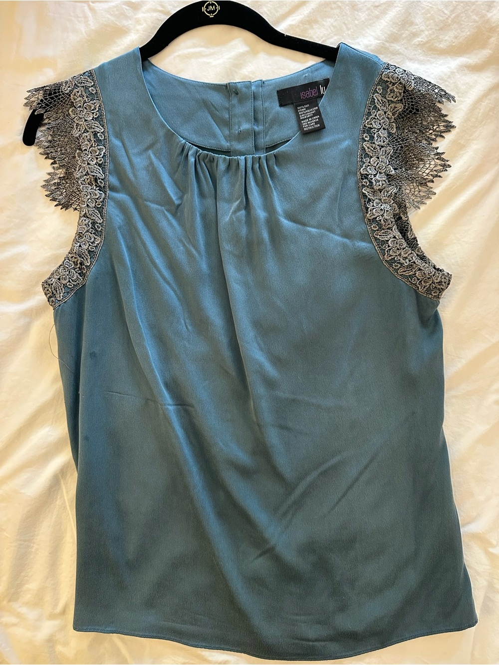 Isabel Lu Peacock Blue/Teal Lace-Trim Sleeveless Blouse